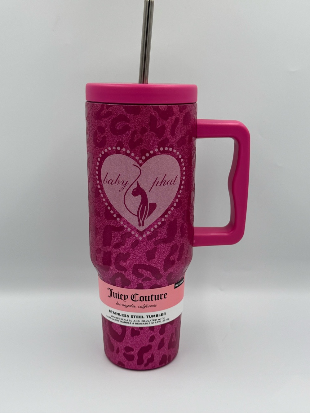 Juicy Couture x Baby Phat Hot Pink Cheetah Glitter 40oz Tumbler NEW